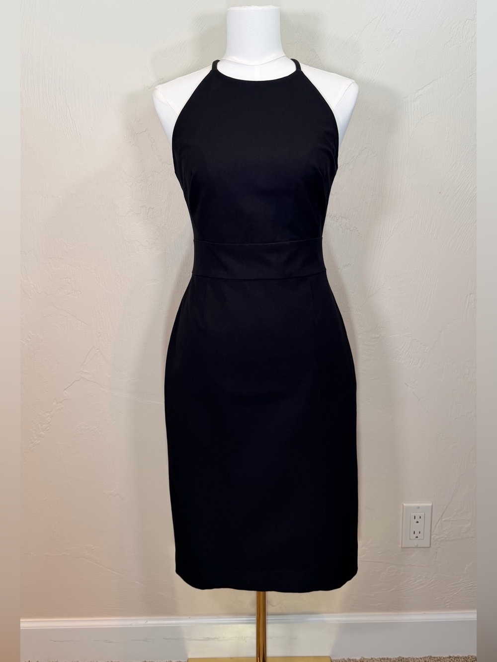 Banana Republic Bi-Stretch Racer-Neck Sheath Black Halter Midi Dress